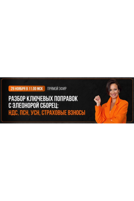 Разбор ключевых поправок НДС, ПСН, УСН, страховые взносы. Тайм-коды. Элеонора Сборец
