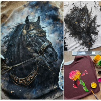 Роспись по ткани. Ирис, пантера, лошадь. Даша Лисенкова