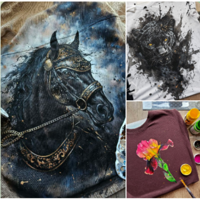 Роспись по ткани. Ирис, пантера, лошадь. Даша Лисенкова
