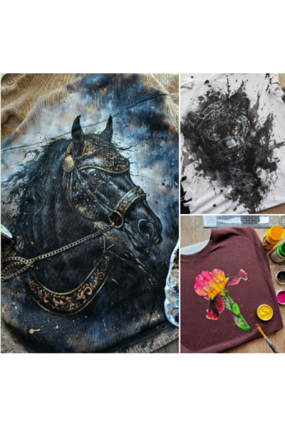 Роспись по ткани. Ирис, пантера, лошадь. Даша Лисенкова