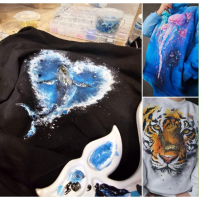 Медуза, кит, тигр. Даша Лисенкова Роспись по ткани