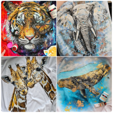 Роспись по ткани. Тигр, слон, жираф, кит. Даша Лисенкова