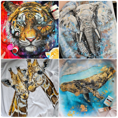 Роспись по ткани. Тигр, слон, жираф, кит. Даша Лисенкова