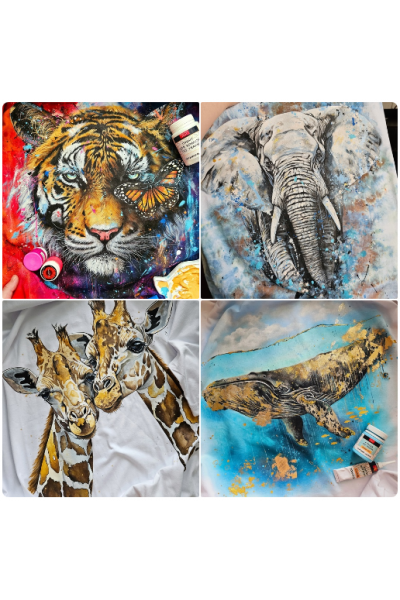 Роспись по ткани. Тигр, слон, жираф, кит. Даша Лисенкова