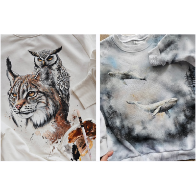 Роспись по ткани. Белый кит, рысь, медведь с девушкой + 2 бонуса. Даша Лисенкова