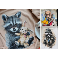 Роспись по ткани. Енотик с игрушкой, енот, Энштейн. Даша Лисенкова