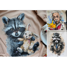 Роспись по ткани. Енотик с игрушкой, енот, Энштейн. Даша Лисенкова