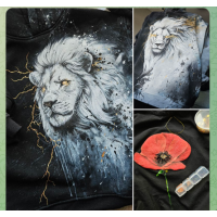Лев, космонавт и мак. Даша Лисенкова Роспись по ткани