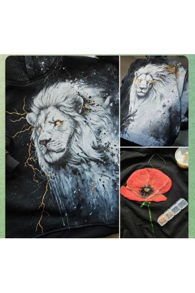 Лев, космонавт и мак. Даша Лисенкова Роспись по ткани