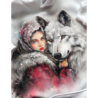 Роспись по ткани. Медведь, девушка с волком + 2 вида китов. Даша Лисенкова