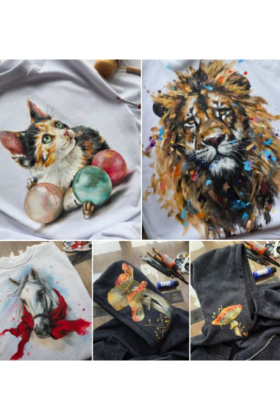 Акварельная лошадь, мухоморы, котенок, лев. Даша Лисенкова