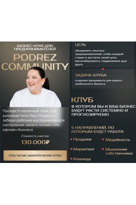 Бизнес клуб для предпринимателей PODREZ Community. Ирина Подрез
