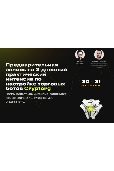 2-дневный практический интенсив по настройке торговых ботов Cryptorg. Карлен Даниелян