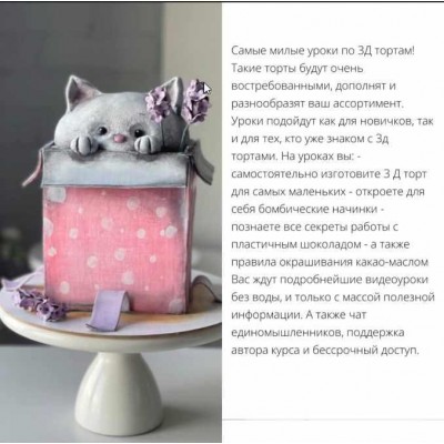 Торт Котенок в коробке из курса по детским 3D-тортам «Игрушки». Анастасия Казарьянц pro.moi.tort