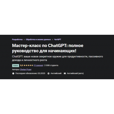 Мастер-класс по ChatGPT: полное руководство для начинающих. Четан Пуджари Udemy