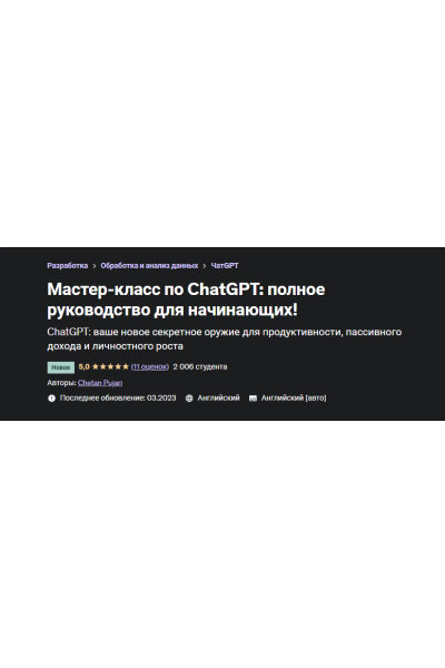 Мастер-класс по ChatGPT: полное руководство для начинающих. Четан Пуджари Udemy