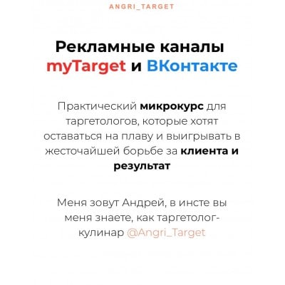 Рекламные каналы myTarget и ВКонтакте. Angri_Target