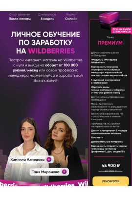  Личное обучение по заработку на Wildberries. Тариф Премиум. Татьяна Миронова, Камилла Ахмедова