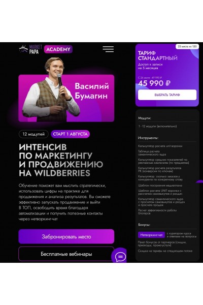 Интенсив по маркетингу и продвижению на wildberries. Тариф стандартный. Василий Бумагин, marketpapa