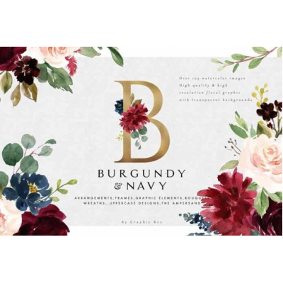 Burgundy&Navy Floral Graphic Set.  Creativemarket   Graphic Box