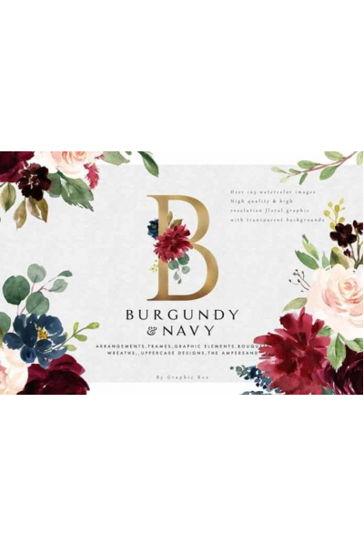 Burgundy&Navy Floral Graphic Set.  Creativemarket   Graphic Box